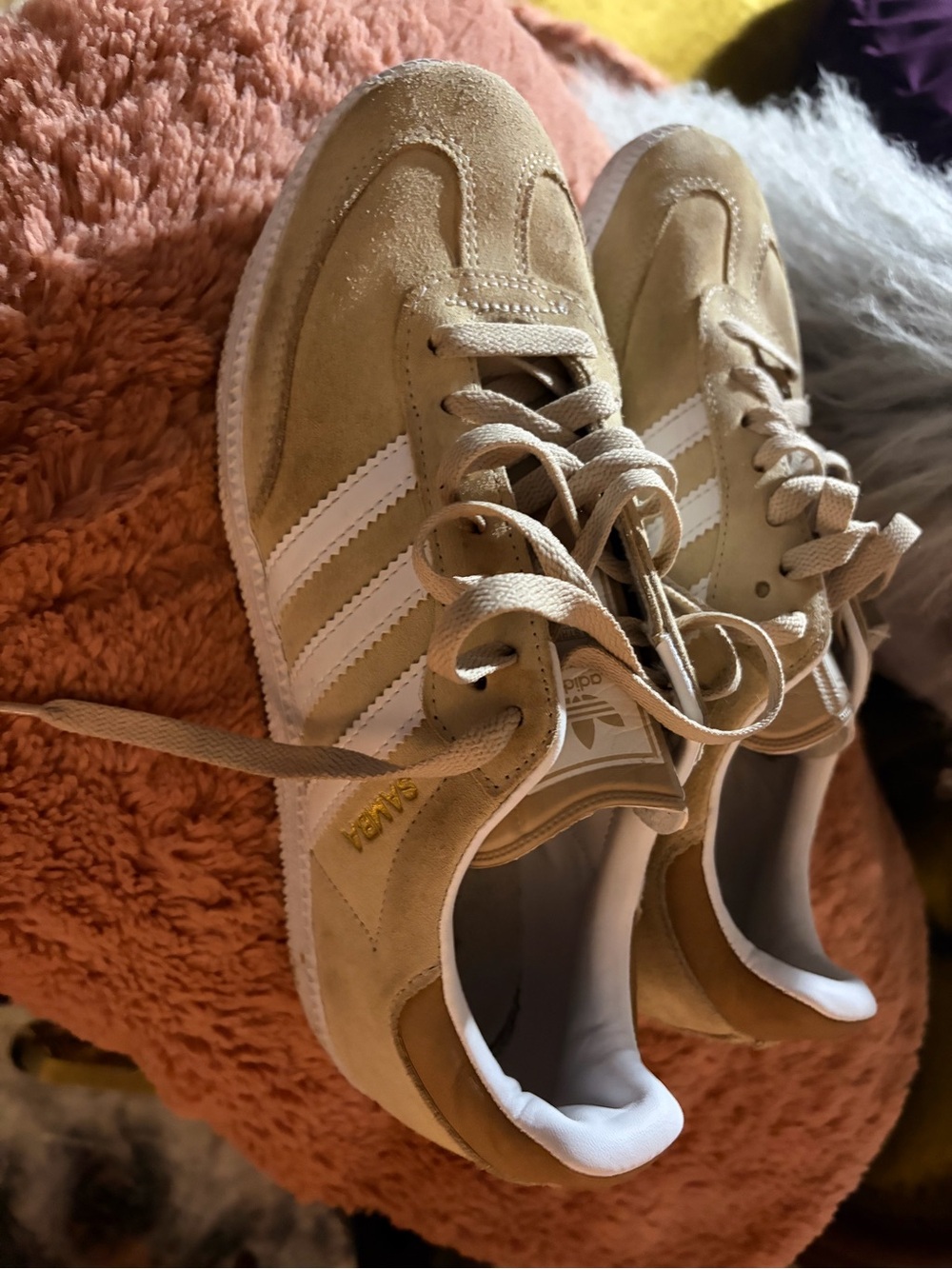 adidas Samba Women’s Suede Sneakers in Tan and White